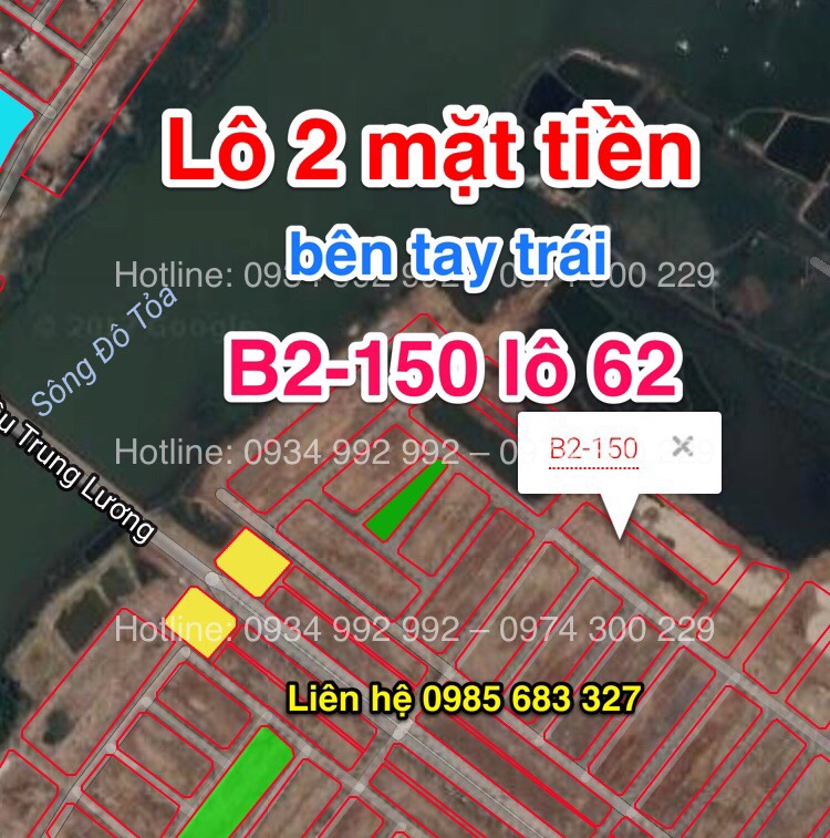 Bán lô 2 mặt tiền đường thông khu nam hoà xuân tay trái